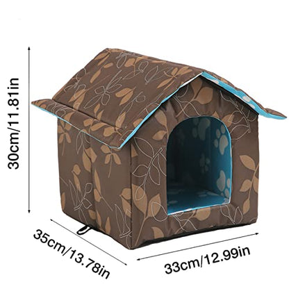 Outdoor Cat House, Cat Houses for Outdoor Cats, Weatherproof Warm and Insulated Cat House with Transparent Curtain Pet House, Stray Cats Shelter (Shabby Chic, Small-Houses) - style: Shabby Chic