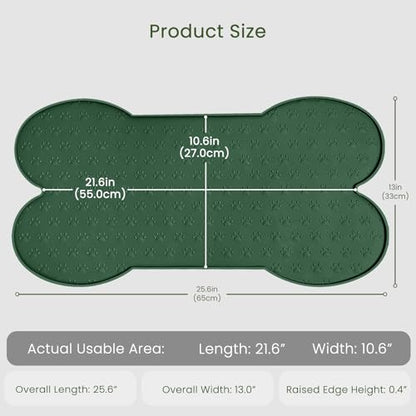 PWTAA Dog Food Mat Anti-Slip Silicone Dog Bowl Mat Thicker Pet Placemat Waterproof Cat Feeder Pad with Raised Edge Puppy Kitten Feeding Mats Suitable Small Medium-Sized Dogs Cats Eating Tray - color: Hunter Green, size: 25.6" x 13"