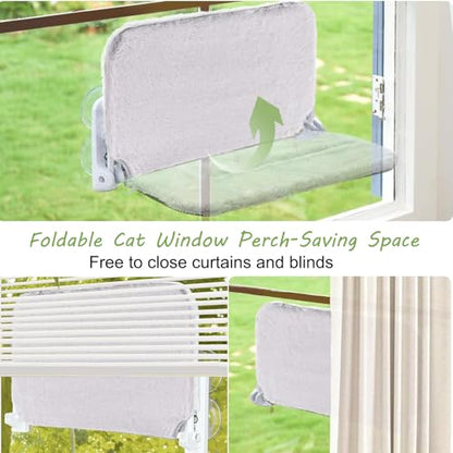 Foldable Cat Window Perch with Sturdy Frame - Plush & Breathable Hammock for Window, 360° View Perch | Indoor Kitty Window Desk