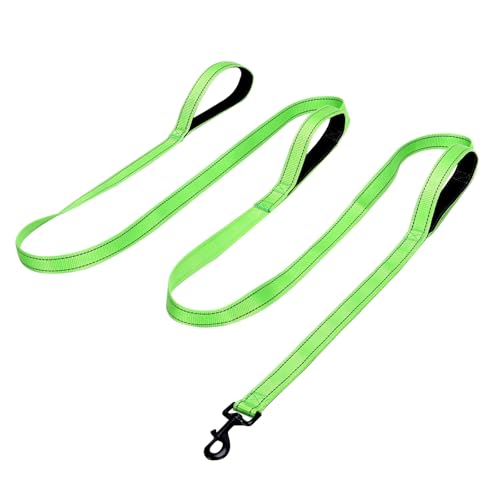 Jiozermi 10ft Dog Leash with 3 Handles, Heavy Duty Dog Lead with Padded Traffic Handle, Reflective Stitching Large Leash for Running Walking Training(Green) - color: Green