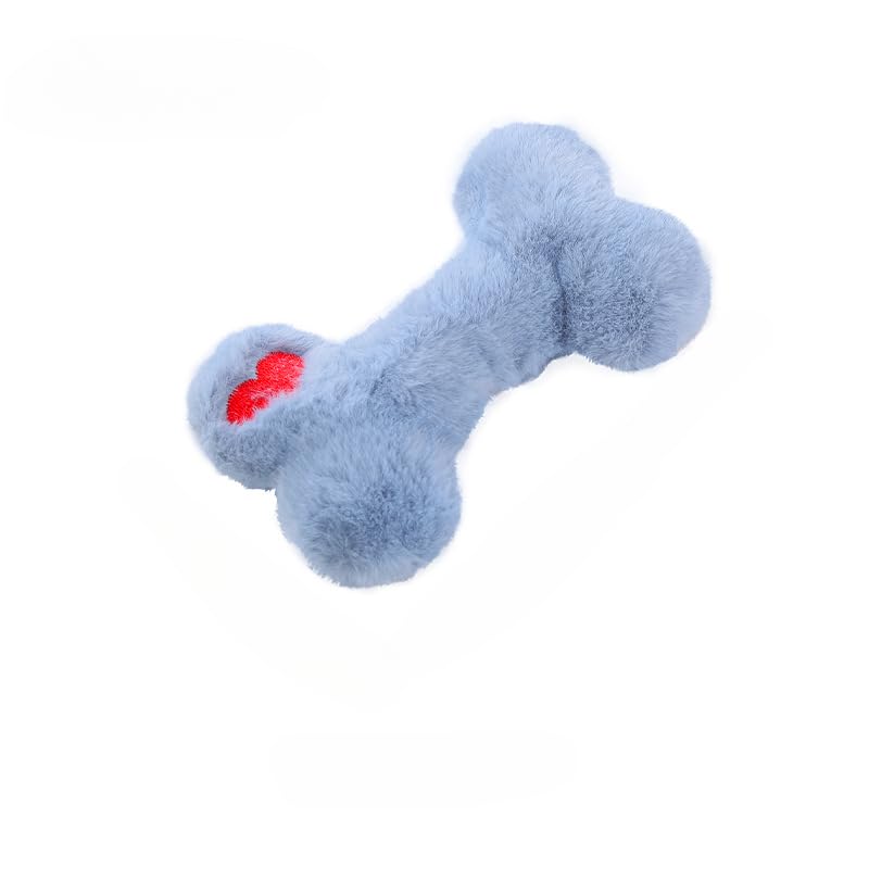 Plush Bone-Shaped Dog Toy – Durable Squeaky Chew Toy with PP Cotton Filling, Soft and Washable for Interactive Play (Blue) - color: Blue