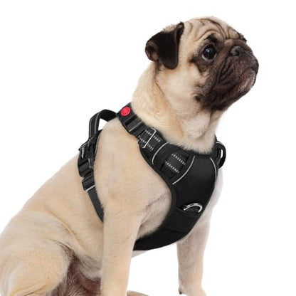 rabbitgoo Dog Harness Small Sized, No Pull Dog Vest with 3 Buckles, Adjustable Soft Padded Pet Harness with Easy Control Handle and Reflective Strips, Black, S - color: Black, size: Small