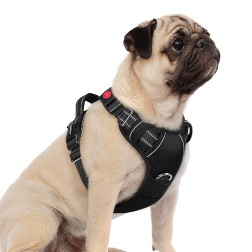 rabbitgoo Dog Harness Small Sized, No Pull Dog Vest with 3 Buckles, Adjustable Soft Padded Pet Harness with Easy Control Handle and Reflective Strips, Black, S - color: Black, size: Small