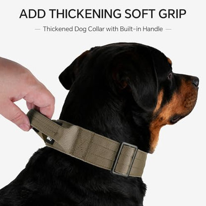 Tactical Thick Dog Collar, Adjustable Training Nylon Dog Collar, Heavy Duty Metal Buckle & Control Handle for Small Medium Large Dogs (L, Khaki) - color: Khaki, size: L