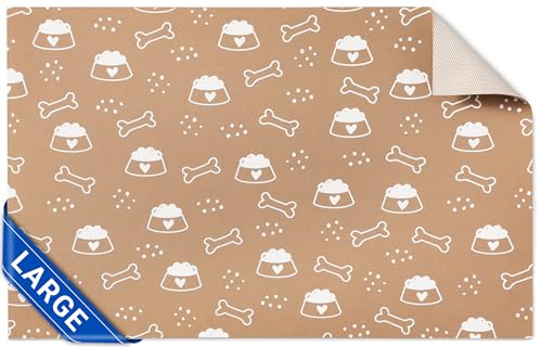 Cooyes Large Dog & Cat Food Mat 17.5"×36", Ultra-Absorbent Dog Bowl Mat for Food and Water, Pet Feeding Mat with Non-Slip Rubber Back, Pet Placemats with Water-Locking Bottom That Protects Floors - color: Khaki, size: 17.5" x 36"
