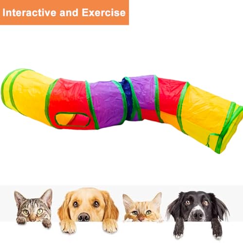 Cat Tunnel Tube Toys，Tunnels for Indoor Cats, Collapsible Interactive Toy with Balls for Rabbits, Kittens, Ferrets, Puppy (S - 2 Way Yellow Green) - color: S - 2 Way Yellow Green