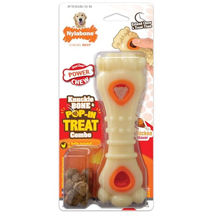 Nylabone Power Chew Knuckle Bone Pop-In Treat Toy for Dogs, Interactive Treat Dispensing Dog Chew Toys to Keep Them Busy, Slow Feeder, Long Lasting Chicken Flavor, Large Dogs - Up to 50 lbs - size: Large/Giant