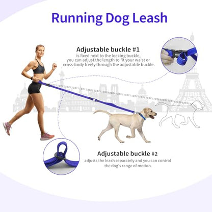Hands Free Dog Leash by Kazazoo, Adjustable 6-9 FT Waist & Crossbody Leash with Quick Off Buckle, Reflective Stitches for Walking, Jogging,Medium to Large Dogs & Puppies Blue-L - color: Blue, size: L