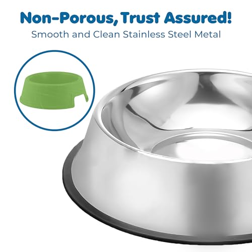 SunGrow No Spill Feeding Bowl for Dogs and Cats, 64 Oz Jumbo Stainless Steel Vessel with Anti-Skid Non-Slip Rubber Base, Rust Resistant