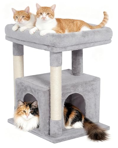 Cat Tree for Large Cat, 19 * 15.8in Large Perch Bed for Adult Cats, 23.6in Cat Tower with Scrathing Post, Cat Condo with 2-Door for Indoor Cats, Light Gray - color: Light Gray