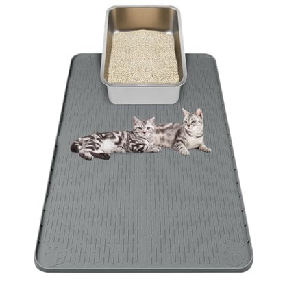 Kalolary Cat Litter Box Mats, Large 34" x 22" Silicone Cat Mat, Easy to Clean Kitty Litter Trapping Mat, Soft on Kitty Paws, Waterproof, Urine-Proof Kittys Litter Mats for Floor, Dark Grey - color: Dark Grey: 86 x 56cm