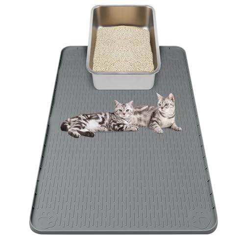 Kalolary Cat Litter Box Mats, Large 34" x 22" Silicone Cat Mat, Easy to Clean Kitty Litter Trapping Mat, Soft on Kitty Paws, Waterproof, Urine-Proof Kittys Litter Mats for Floor, Dark Grey - color: Dark Grey: 86 x 56cm