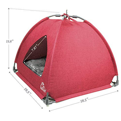 Winsterch Cat Bed Cave for Indoor Cats, Small Pet Tent Cave for Cats, Kittens, and Small Dogs, Warming Cat House with Removable Washable Cushion (18.5'‘ x 18.5’' x 15.8'',Red) - color: W-Red