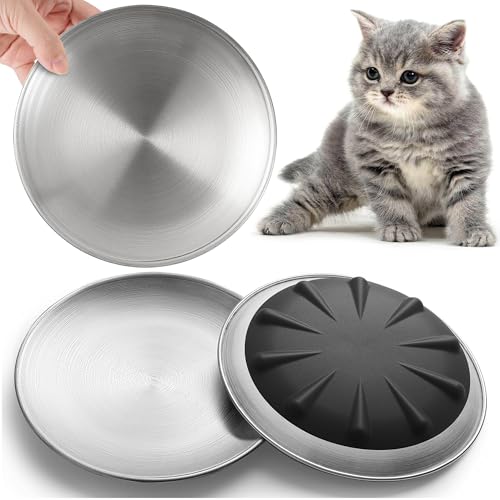 WROSWT 304 Stainless Steel Cat Plates for Wet food, 6.7" Shallow/Wide Whisker Friendly Cats Food Bowls, Non-Slip Silicone Base,Easy to Clean Indoor Cat Feeding Dishes, 3 Pack - size: Cat Plates - 3 Pack