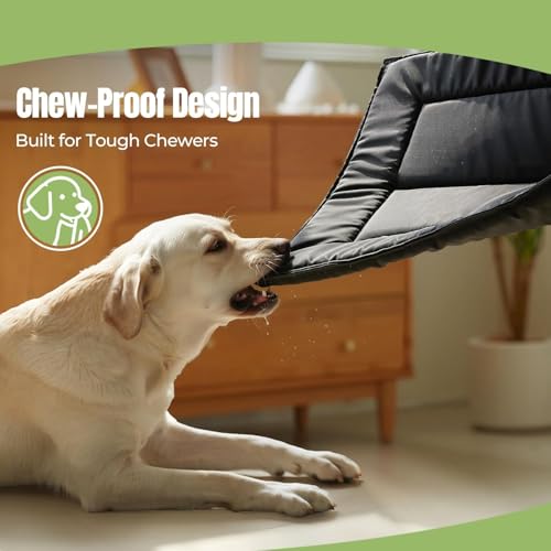 Chew Proof Indestructible Dog Bed, Durable Dog Crate Pad for Aggressive Chewers, Chew Resistant Fabric with Soft 1” 30D Foam Support, Tough Kennel Pad (Black, Large (28"x41")) - size: Large (28"x41")