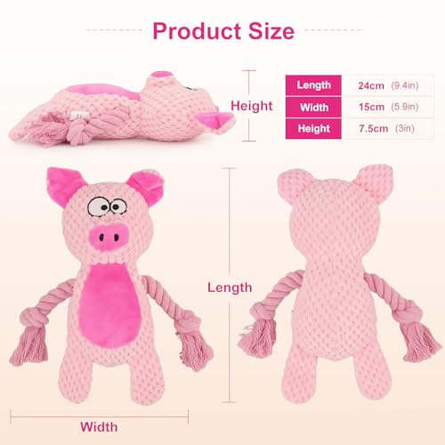 Dog Toys, Dog Squeaker Toys with Crinkle Paper, Stuffed Animal Dog Plush Chewing Toy, Cotton Rope Interactive Toys for Puppy, Small, Middle Dogs (Pink Pig) - color: Pink