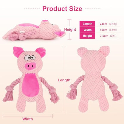 Dog Toys, Dog Squeaker Toys with Crinkle Paper, Stuffed Animal Dog Plush Chewing Toy, Cotton Rope Interactive Toys for Puppy, Small, Middle Dogs (Pink Pig) - color: Pink
