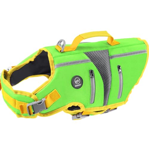 EMUST Dog Life Jacket, Dog Water Vest with Breathable Mesh, High Visibility Pet Safety Vest for Small Medium Large Dogs, PFD for Small Medium Large Dogs, Green, S - color: New Green, size: S