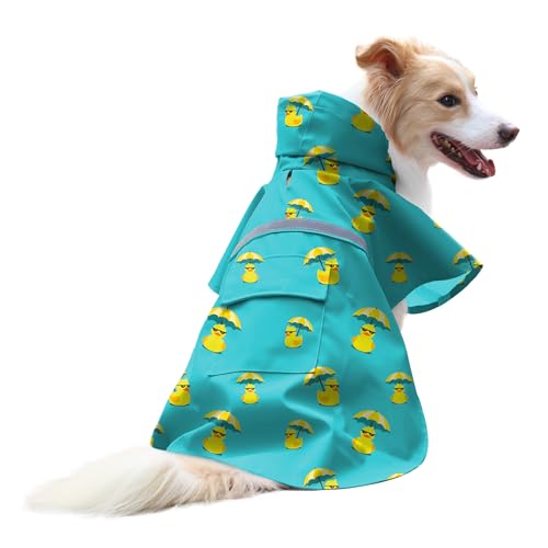 NACOCO Large Dog Raincoat Adjustable - Pet Rubber Ducks Yellow Water Proof Clothes Lightweight Rain Jacket Poncho Hoodies with Strip Reflective Pink (Lake Green M, Sunglass Duck) - color: Lake Green, size: Medium (Pack of 1)