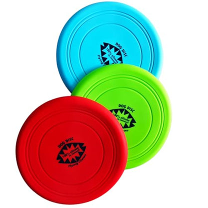 100% Silicone Flying Disc for Dog Training Soft Safe 7 Inches 3 Pack Durable in Green Blue, Red Color