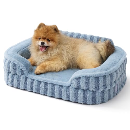 LE SURE Cute Dog Bed for Small Dogs, Orthopedic Waterproof Small Pet Beds with Sides, High Back Non-Slip Bottom and Egg-Crate Foam Puppy Couch Sofa with Washable Removable Cover, Blue - color: Blue, size: 24.0"l X 18.0"w X 6.0"th