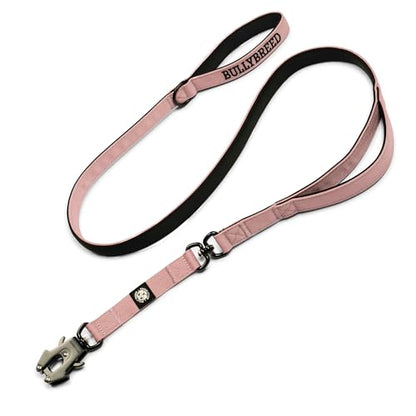 BULLYBREED | Heavy Duty Dog Leash, Tactical Dog Leash, Quick Release Frog Clip with Anti-Tangling Swivel System for Large Dogs that Pull with Soft Double Handles (5 FT Long, Pink) - color: Light Pink Double Handle