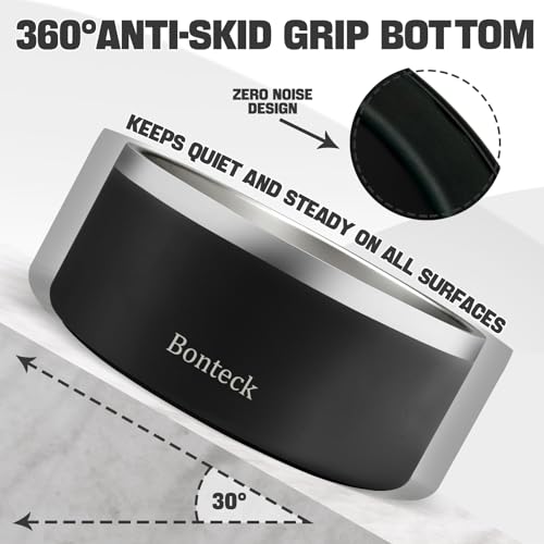 Bonteck Dog Bowl - Dog Water and Food Anti Rust & Non Slip Metal Bowls Large, Spill Proof Insulated Double Wall Pet Dish for Dogs, Cats & Pets, Stainless Steel, Dishwasher Safe (100 oz, Black)