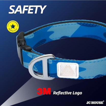 Soft Padded Dog Collar, Neck 9’’-14’’, Adjustable Heavy Duty Collar with 3M Reflective Logo for Small Dogs, Camo Blue, S - color: Camo Blue, size: S (Neck 9''– 14'')
