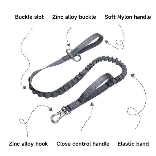 EXCELLENT ELITE SPANKER Tactical Bungee Dog Leash Military Adjustable Dog Leash Quick Release Elastic Leads Rope with 2 Control Handle（Grey - color: Grey