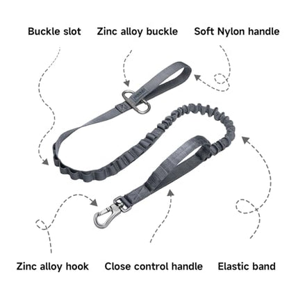 EXCELLENT ELITE SPANKER Tactical Bungee Dog Leash Military Adjustable Dog Leash Quick Release Elastic Leads Rope with 2 Control Handle（Grey - color: Grey