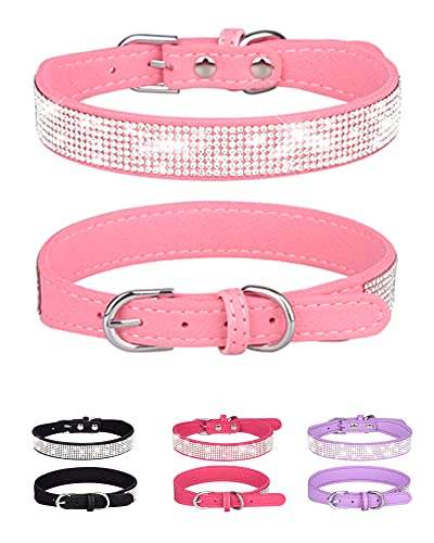 Dog Collar for Small Dogs, Adjustable Leather Suede Bling Dog Collars，Pink Dog Collar Cat Collar, Rhinestone Dog Collar - color: pink, size: XS
