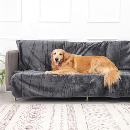 Waterproof Dog Blanket Bed Cover for Bed Couch Sofa, Liquid Pee Proof Pet Blanket Washable, Reversible Sherpa Fleece Blanket Furniture Protector for Medium Large Dogs Cats（Gray, 50"x 60"）