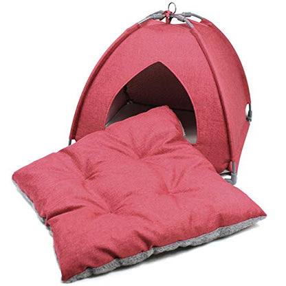 Winsterch Cat Bed Cave for Indoor Cats, Small Pet Tent Cave for Cats, Kittens, and Small Dogs, Warming Cat House with Removable Washable Cushion (18.5'‘ x 18.5’' x 15.8'',Red) - color: W-Red