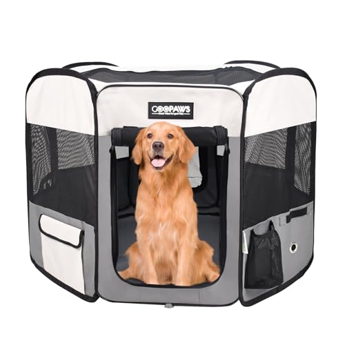 JESPET Pet Dog Playpens 36", 45" & 61" Portable Soft Dog Exercise Pen Kennel with Carry Bag for Puppy Cats Kittens Rabbits, Indoor/Outdoor Use - color: Light Grey, style: 61x61x30 Inch (Pack of 1)