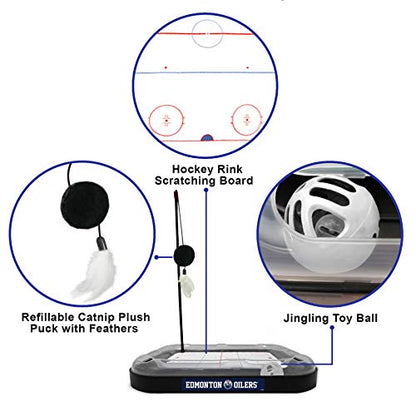 Pets First 5-in-1 NHL Edmonton Oilers Hockey Field Cat Scratcher Toy with Interactive Cat Ball Bell in Tracks - color: Edmonton Oilers