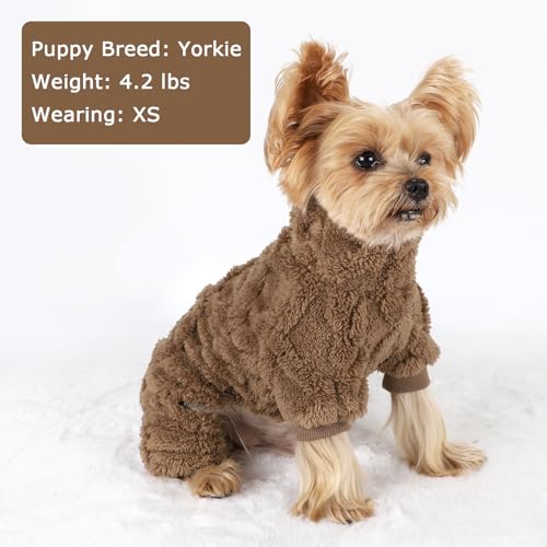 Dog Sweater Fleece Turtleneck Winter Dog Clothes for Small Dogs Girls Boy, Warm Fleece Puppy Pajamas Onesies, Pet Clothes Puppy Sweater Pjs, Doggy Jumpsuits Doggie Outfit, Browm, S - color: Browm, size: Small (Chest 15in )