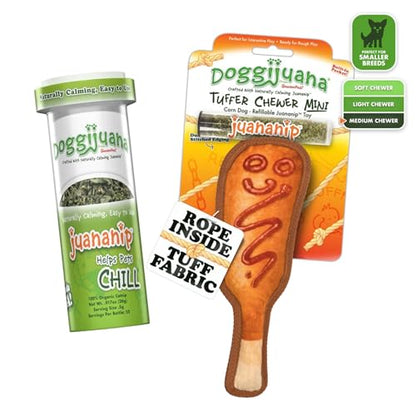 Doggijuana Mini Doggi Duo Refillable Juananip Toy Bundle | Corn Dog & Juananip | Funny Dog Toy Plush with Catnip and Refill | Interactive Chew for Play - style: Corn Dog & Juananip