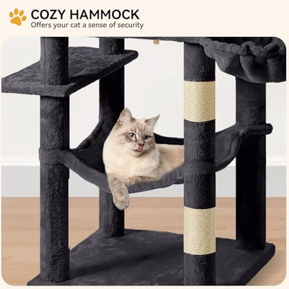 YITAHOME 64.5" Cat Tree, Multi-Level Cat House, Large Cat Condo Furniture with Perch Hammock, Scratching Posts and Dangling Balls for Kittens, Cats and Pets,Dark Gray - color: Dark Gray, size: 64.5inch