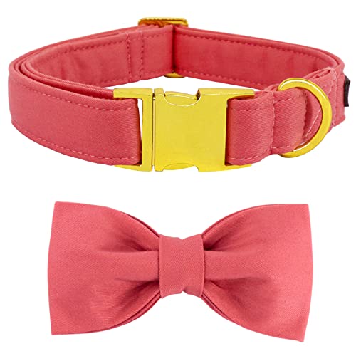Maca Bates Dog Collar with Peach Pink Bow Bowtie for Dogs Solid Colors Sailor Bow Tie Adjustable Breakaway Girly Collars Birthday Gift for Small Medium Large XL Girl Female Boy Male Puppy Pet - color: suit-Peach, size: XS