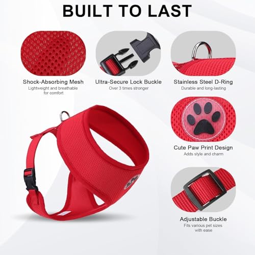 BINGPET Small Dog Harness, No Pull Dog Harness Small Sized Dogs, Soft Light Breathable Mesh Puppy Vest with Safety Buckle-Adjustable Step in Pet Harnesses for Easy Walking, Running, Training - color: Red, size: S (NECK: 12", CHEST: 14"-18")