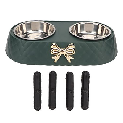 Generic Durable Stainless Steel Double Pet Feeding Bowls, Non Slip Mats Prevent Slip, Safe Material for Small to Medium Dogs Cats (Dark Green) - color: Dark Green
