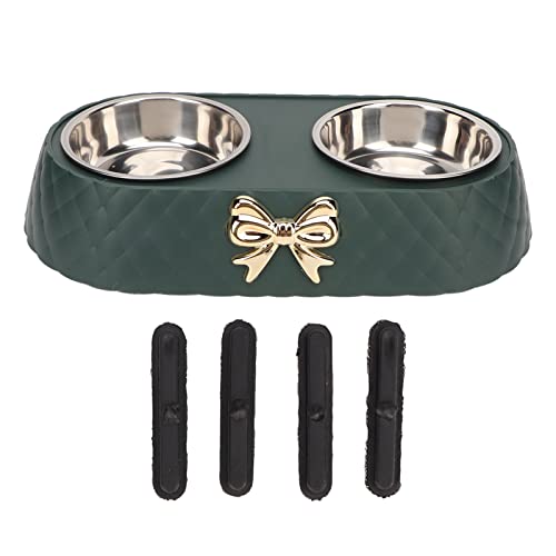 Stainless Steel Double Pet Bowls with Bowknot Decor Holder, Prevent Slip Cat and Dog Food Water Bowls, Cat Food Bowl Elevated, Dog Bowls Elevated, Cat Food and Water Bowl Set(Dark Green) - color: Dark Green