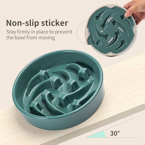 8.26 in Deep Green Dog Bowl Slow Feeder Ceramic for Medium and Large Breed,Elevated/Raised Slow Feeding Dog Food Water Dish Heavy Weighted,Puppy Dish for Fast Eaters,Puzzle Eating Bowl Meteor - color: Upgraded Deep Green Slow Feeder Elevated