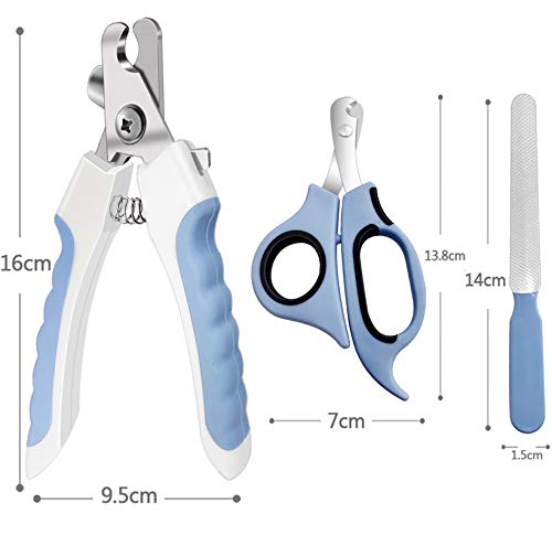 Pet Nail Clippers and Trimmers Set Safety Guard to Avoid Over Cutting Razor Sharp Blades Grooming Tool for All Small Large Dog Cat Blue - color: Blue