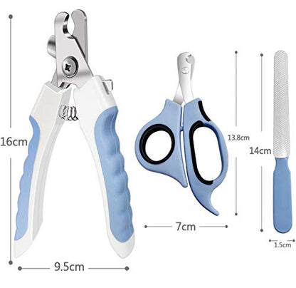 Pet Nail Clippers and Trimmers Set Safety Guard to Avoid Over Cutting Razor Sharp Blades Grooming Tool for All Small Large Dog Cat Blue - color: Blue