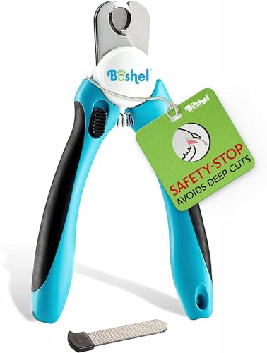 Boshel Large Dog Nail Clippers with Safety Guard to Avoid Over-Cutting Nails and Free Nail File, Razor Sharp Blades, Professional at Home Grooming - size: Large/Medium