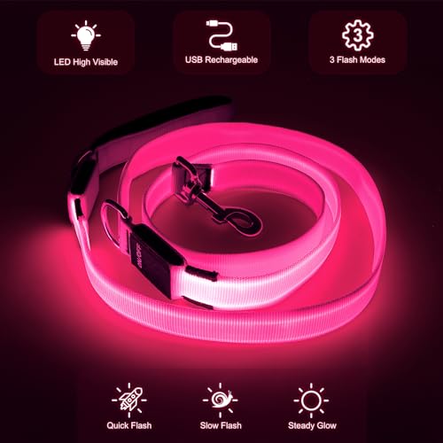 Colaseeme Light Up Dog Leash, LED Pet Leashes USB Rechargeable, Glow Safety Dogs Lights at Night (6FT,Pink) - color: Pink, size: 6FT