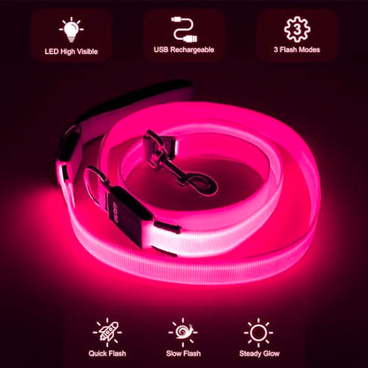 Colaseeme Light Up Dog Leash, LED Pet Leashes USB Rechargeable, Glow Safety Dogs Lights at Night (6FT,Pink) - color: Pink, size: 6FT