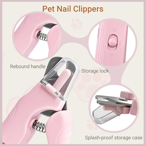 2 in 1 Cat & Dog Nail Clippers Grinder with Lights, Quick Sensor Safety Guard & Ultra-Quiet USB Rechargeable Cat & Dog Nail Trimmers, Dog Nail Grinder with 2 Bells for Women(Pink)