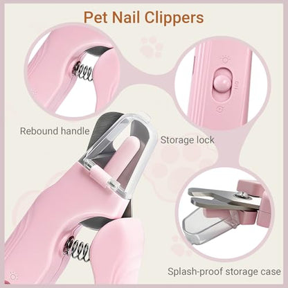 2 in 1 Cat & Dog Nail Clippers Grinder with Lights, Quick Sensor Safety Guard & Ultra-Quiet USB Rechargeable Cat & Dog Nail Trimmers, Dog Nail Grinder with 2 Bells for Women(Pink)